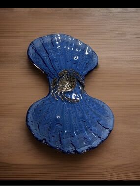 Mud Pie Blue Shell Dish with Silver-tone Crab Accent